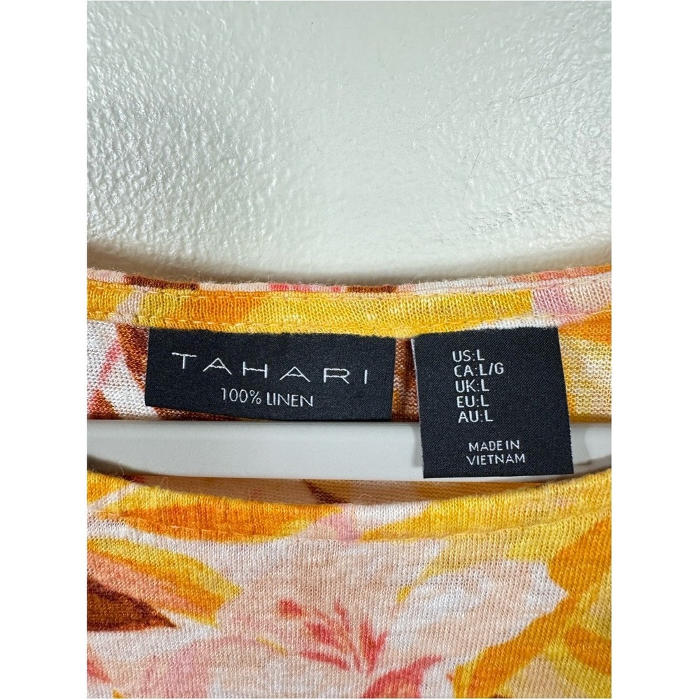 Tahari Womens 100% Linen Blouse Top Large Beach Coastal Euro Summer Bohemian - Picture 3 of 4